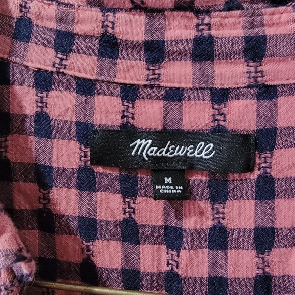 Madewell corrier  button back short sleeve plaid top blouse size M AJ989 - Picture 10 of 11